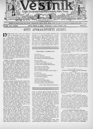 Věstník (West, Tex.), Vol. 33, No. 40, Ed. 1 Wednesday, October 3, 1945