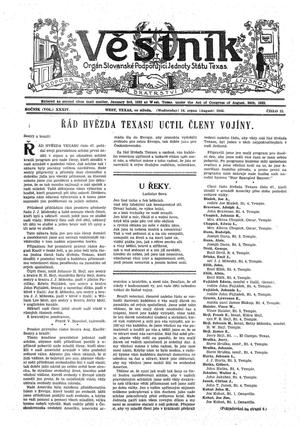 Věstník (West, Tex.), Vol. 34, No. 33, Ed. 1 Wednesday, August 14, 1946