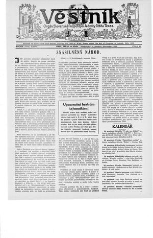 Věstník (West, Tex.), Vol. 27, No. 49, Ed. 1 Wednesday, December 6, 1939