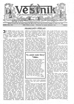 Věstník (West, Tex.), Vol. 22, No. 5, Ed. 1 Wednesday, December 13, 1933