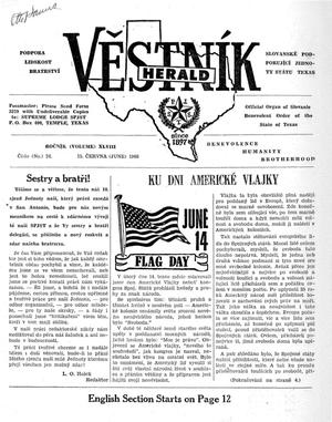 Primary view of object titled 'Věstník (West, Tex.), Vol. 48, No. 24, Ed. 1 Wednesday, June 15, 1960'.