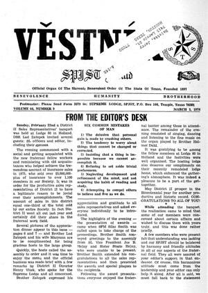 Primary view of object titled 'Věstník (West, Tex.), Vol. 64, No. 9, Ed. 1 Wednesday, March 3, 1976'.