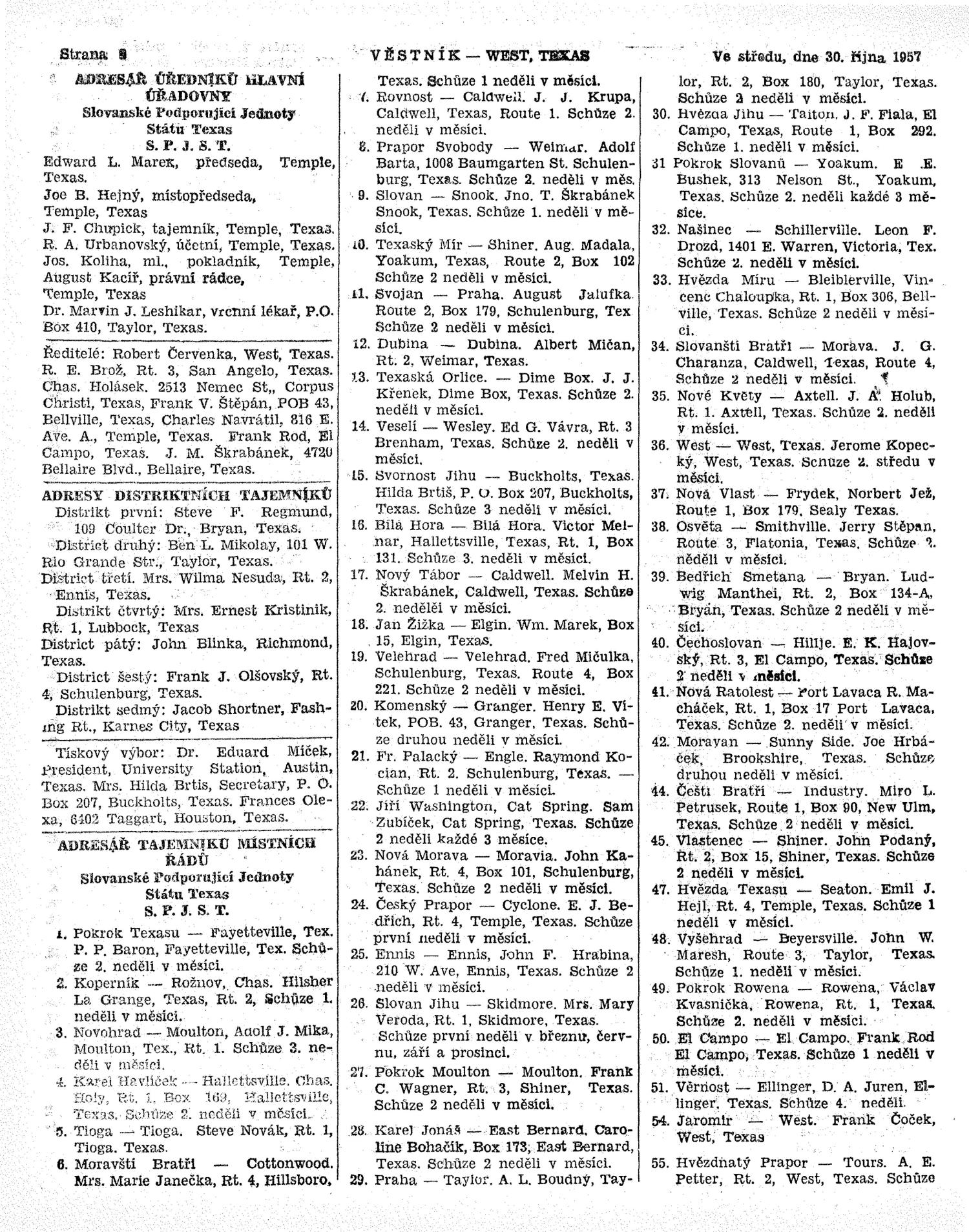 Věstník (West, Tex.), Vol. 45, No. 44, Ed. 1 Wednesday, October 30, 1957
                                                
                                                    [Sequence #]: 8 of 32
                                                