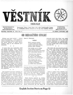 Primary view of Věstník (West, Tex.), Vol. 52, No. 5, Ed. 1 Wednesday, January 29, 1964