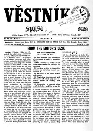 Věstník (West, Tex.), Vol. 65, No. 10, Ed. 1 Wednesday, March 9, 1977