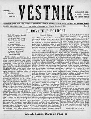 Primary view of object titled 'Věstník (West, Tex.), Vol. 43, No. 8, Ed. 1 Wednesday, February 23, 1955'.