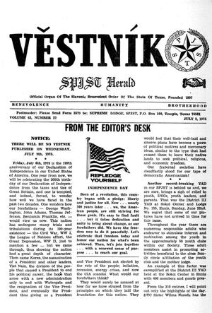 Primary view of object titled 'Věstník (West, Tex.), Vol. 63, No. 27, Ed. 1 Wednesday, July 2, 1975'.