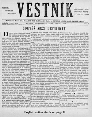 Primary view of object titled 'Věstník (West, Tex.), Vol. 42, No. 4, Ed. 1 Wednesday, January 27, 1954'.