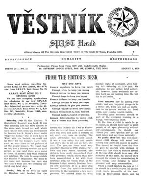 Primary view of object titled 'Věstník (West, Tex.), Vol. 58, No. 31, Ed. 1 Wednesday, August 5, 1970'.