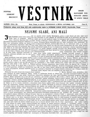 Primary view of object titled 'Věstník (West, Tex.), Vol. 40, No. 41, Ed. 1 Wednesday, October 8, 1952'.
