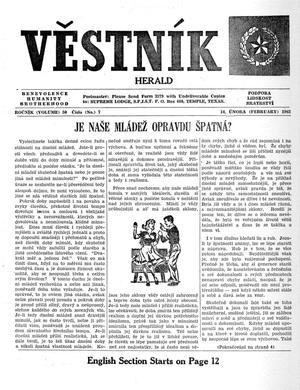 Věstník (West, Tex.), Vol. 50, No. 7, Ed. 1 Wednesday, February 14, 1962