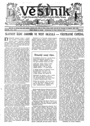 Věstník (West, Tex.), Vol. 25, No. 43, Ed. 1 Wednesday, October 27, 1937