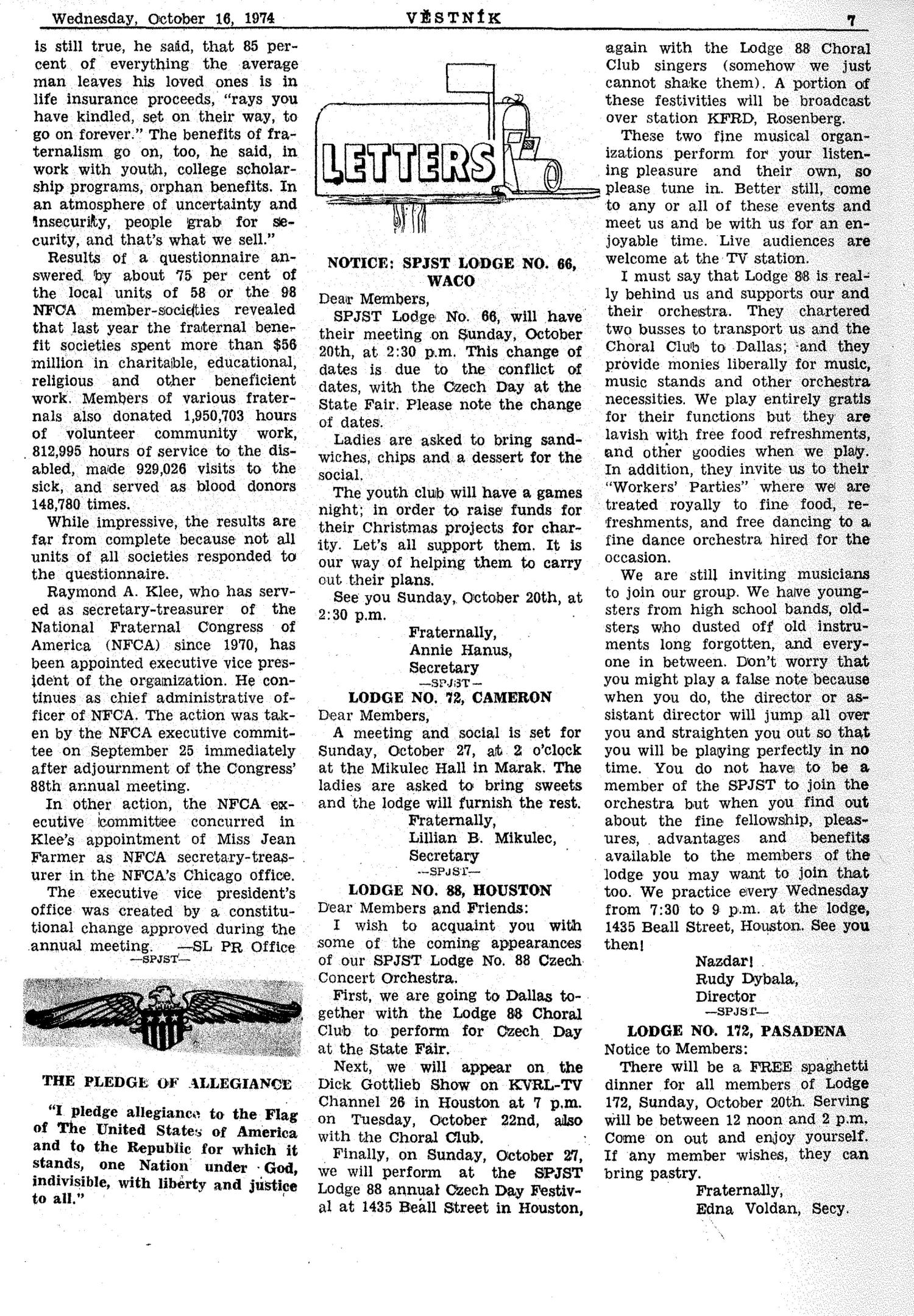 Věstník (West, Tex.), Vol. 62, No. 41, Ed. 1 Wednesday, October 16, 1974
                                                
                                                    [Sequence #]: 7 of 32
                                                