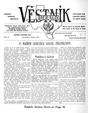 Primary view of object titled 'Věstník (West, Tex.), Vol. 45, No. 17, Ed. 1 Wednesday, April 24, 1957'.