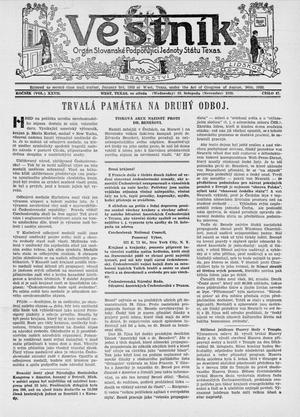 Věstník (West, Tex.), Vol. 27, No. 47, Ed. 1 Wednesday, November 22, 1939