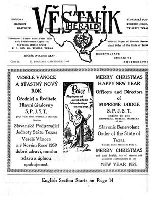 Věstník (West, Tex.), Vol. 46, No. 51, Ed. 1 Wednesday, December 17, 1958