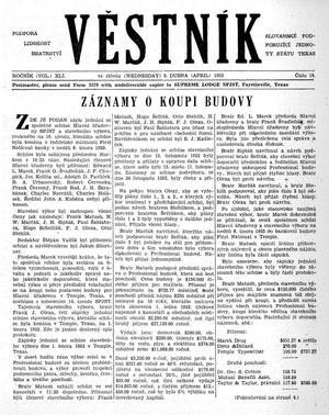 Primary view of object titled 'Věstník (West, Tex.), Vol. 41, No. 14, Ed. 1 Wednesday, April 8, 1953'.