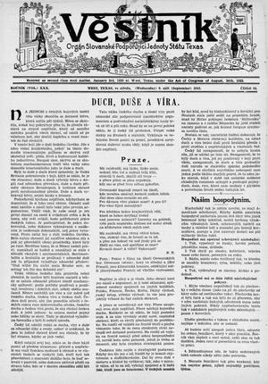 Věstník (West, Tex.), Vol. 30, No. 36, Ed. 1 Wednesday, September 9, 1942