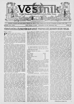 Věstník (West, Tex.), Vol. 29, No. 38, Ed. 1 Wednesday, September 17, 1941