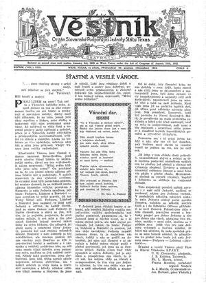 Věstník (West, Tex.), Vol. 22, No. 6, Ed. 1 Wednesday, December 20, 1933