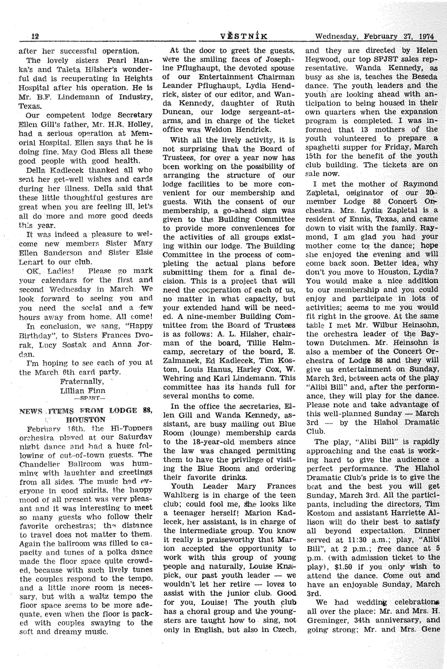 Věstník (West, Tex.), Vol. 62, No. 9, Ed. 1 Wednesday, February 27, 1974
                                                
                                                    [Sequence #]: 12 of 32
                                                
