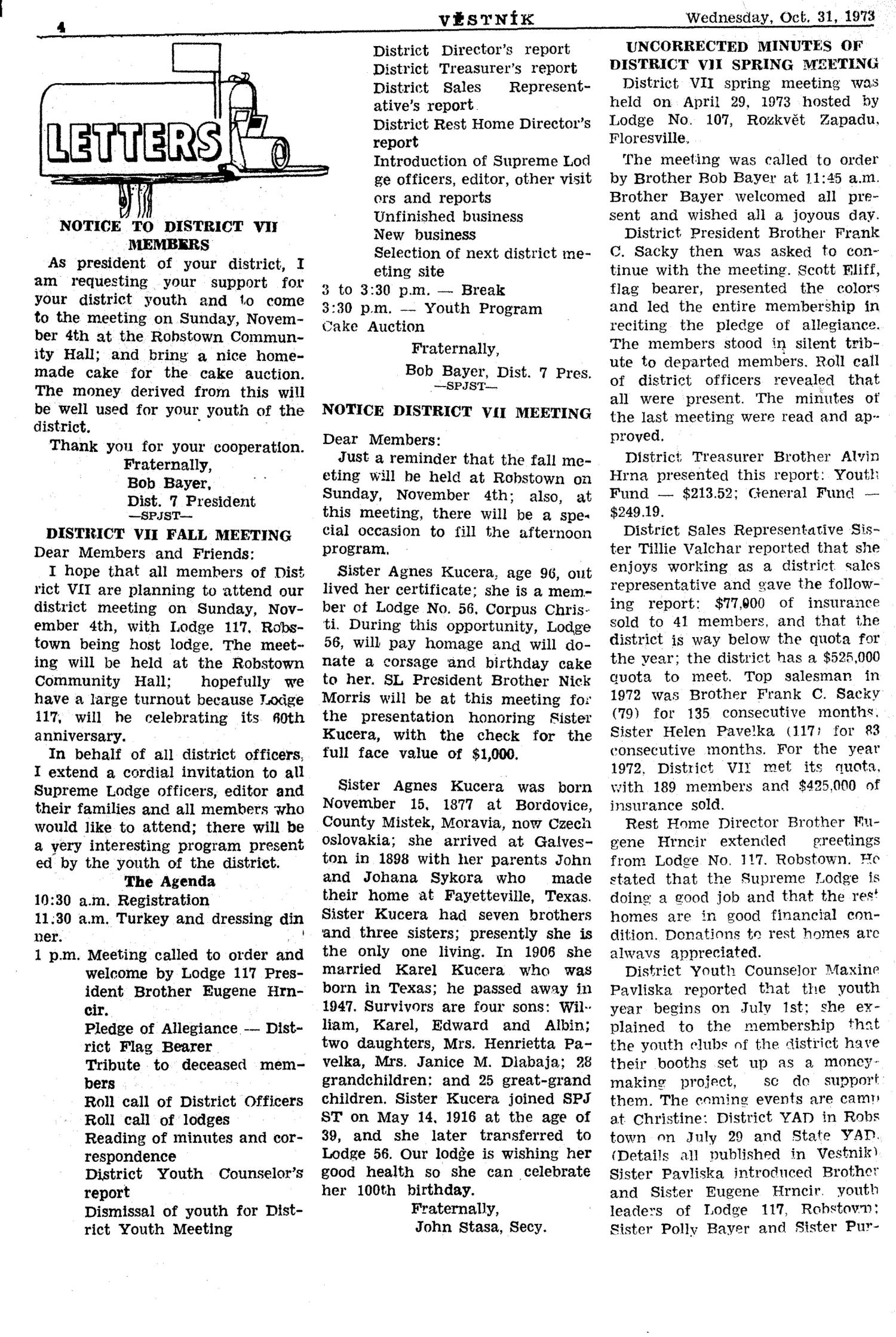Věstník (West, Tex.), Vol. 61, No. 44, Ed. 1 Wednesday, October 31, 1973
                                                
                                                    [Sequence #]: 4 of 32
                                                