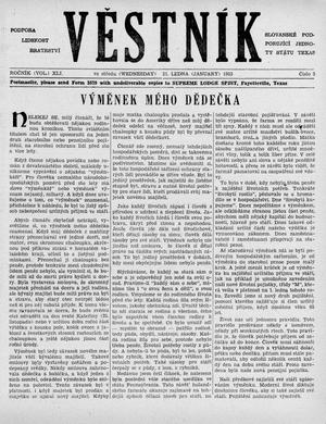 Primary view of object titled 'Věstník (West, Tex.), Vol. 41, No. 3, Ed. 1 Wednesday, January 21, 1953'.