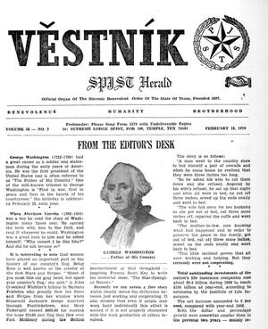 Primary view of object titled 'Věstník (West, Tex.), Vol. 58, No. 7, Ed. 1 Wednesday, February 18, 1970'.