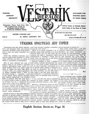 Věstník (West, Tex.), Vol. 45, No. 3, Ed. 1 Wednesday, January 16, 1957