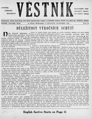 Primary view of object titled 'Věstník (West, Tex.), Vol. 43, No. 45, Ed. 1 Wednesday, November 9, 1955'.