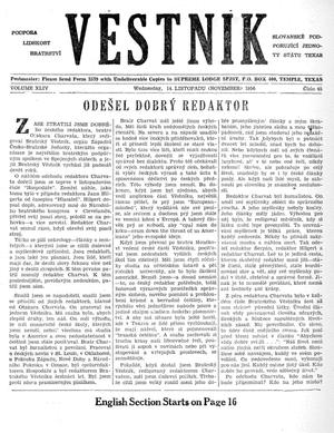 Primary view of object titled 'Věstník (West, Tex.), Vol. 44, No. 45, Ed. 1 Wednesday, November 14, 1956'.