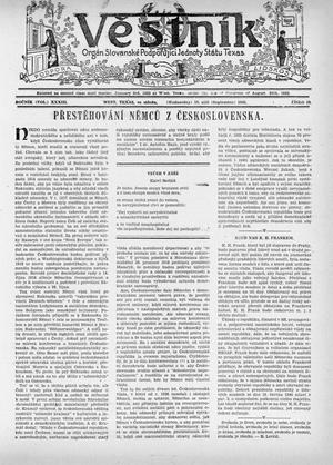 Věstník (West, Tex.), Vol. 33, No. 38, Ed. 1 Wednesday, September 19, 1945