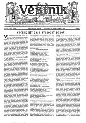 Věstník (West, Tex.), Vol. 29, No. 7, Ed. 1 Wednesday, February 12, 1941