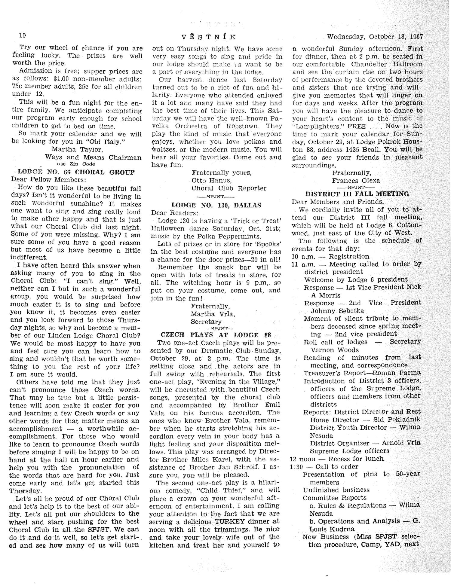 Věstník (West, Tex.), Vol. 55, No. 42, Ed. 1 Wednesday, October 18, 1967
                                                
                                                    [Sequence #]: 10 of 32
                                                
