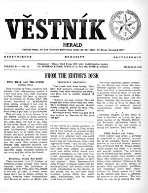 Primary view of object titled 'Věstník (West, Tex.), Vol. 53, No. 13, Ed. 1 Wednesday, March 31, 1965'.