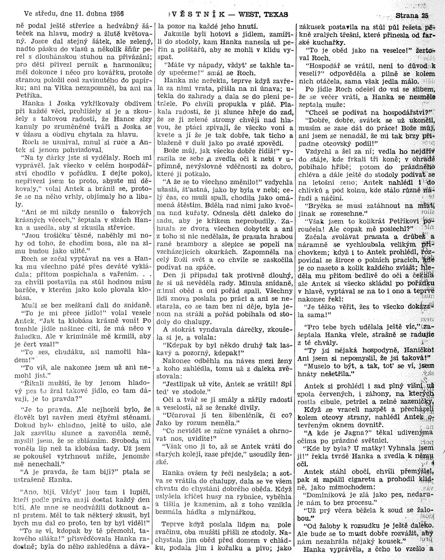 Věstník (West, Tex.), Vol. 44, No. 15, Ed. 1 Wednesday, April 11, 1956
                                                
                                                    [Sequence #]: 25 of 32
                                                