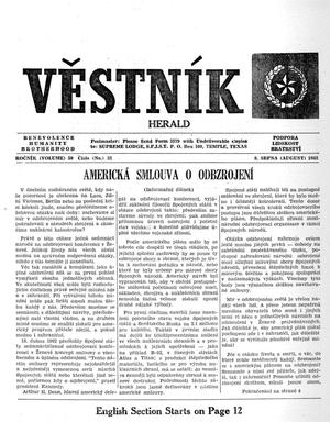 Primary view of object titled 'Věstník (West, Tex.), Vol. 50, No. 32, Ed. 1 Wednesday, August 8, 1962'.