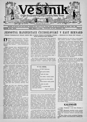 Věstník (West, Tex.), Vol. 26, No. 39, Ed. 1 Wednesday, September 28, 1938
