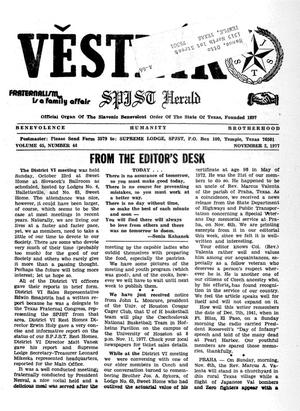 Primary view of object titled 'Věstník (West, Tex.), Vol. 65, No. 44, Ed. 1 Wednesday, November 2, 1977'.