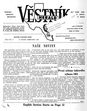 Věstník (West, Tex.), Vol. 49, No. 7, Ed. 1 Wednesday, February 15, 1961
