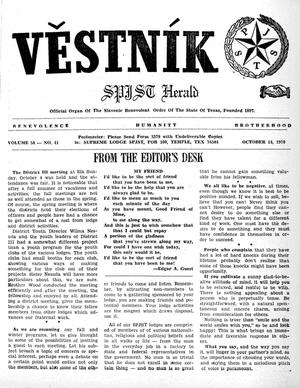 Primary view of object titled 'Věstník (West, Tex.), Vol. 58, No. 41, Ed. 1 Wednesday, October 14, 1970'.