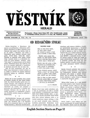 Primary view of object titled 'Věstník (West, Tex.), Vol. 51, No. 28, Ed. 1 Wednesday, July 10, 1963'.