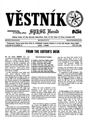 Primary view of object titled 'Věstník (West, Tex.), Vol. 68, No. 22, Ed. 1 Wednesday, May 28, 1980'.