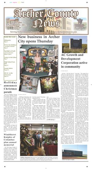 Archer County News (Archer City, Tex.), Vol. 104, No. 44, Ed. 1 Thursday, November 1, 2012