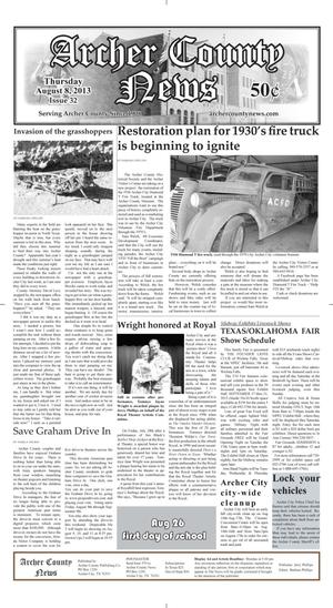 Primary view of object titled 'Archer County News (Archer City, Tex.), Vol. 105, No. 32, Ed. 1 Thursday, August 8, 2013'.