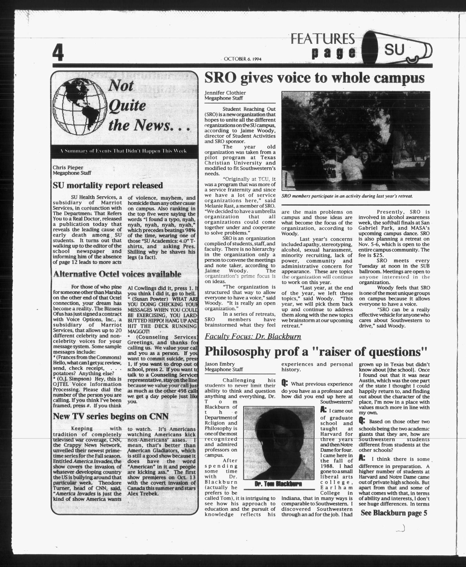 Megaphone (Georgetown, Tex.), Vol. 89, No. 6, Ed. 1 Thursday, October 6, 1994
                                                
                                                    [Sequence #]: 4 of 12
                                                