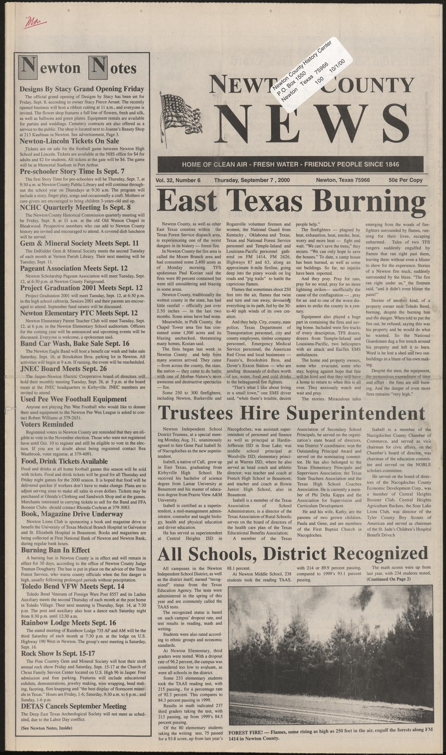 Newton County News (Newton, Tex.), Vol. 32, No. 6, Ed. 1 Thursday, September 7, 2000
                                                
                                                    [Sequence #]: 1 of 8
                                                