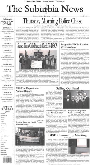 Primary view of object titled 'The Suburbia News (Seagoville, Tex.), Vol. 38, No. 14, Ed. 1 Thursday, February 26, 2009'.