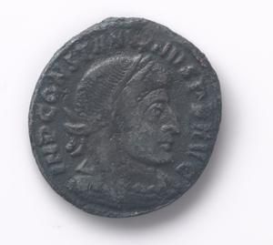 Primary view of object titled 'Imperial Antoninianus coin of Roman Emperor Constantine I'.