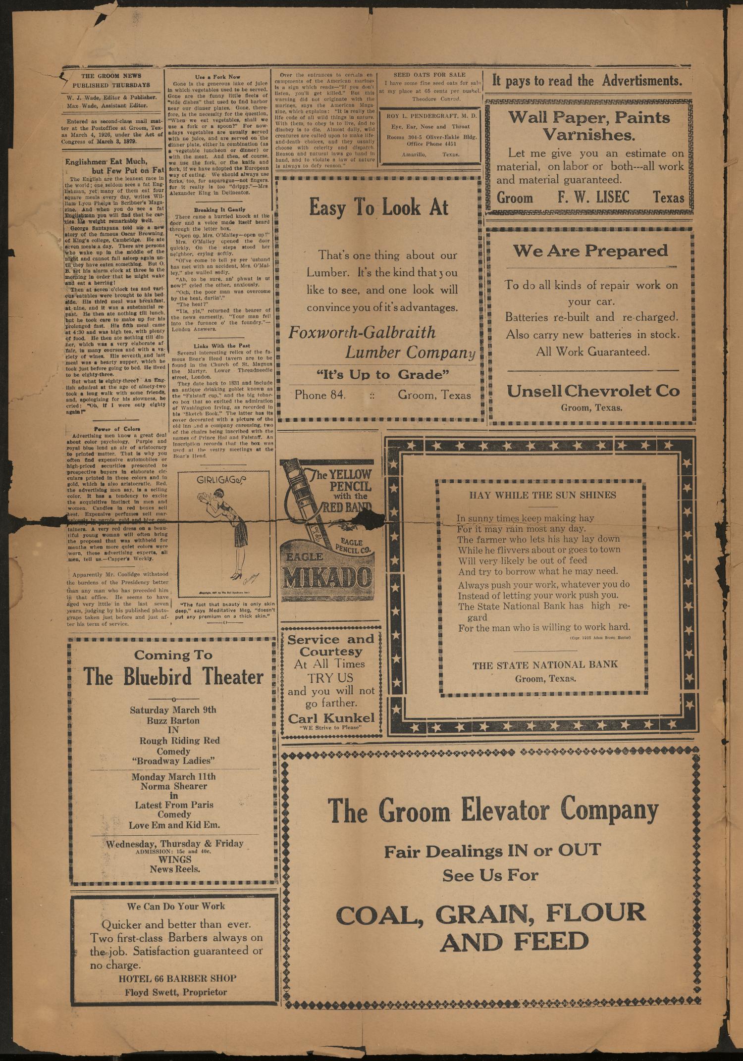 The Groom News (Groom, Tex.), Vol. 3, No. 52, Ed. 1 Thursday, March 7, 1929
                                                
                                                    [Sequence #]: 2 of 6
                                                